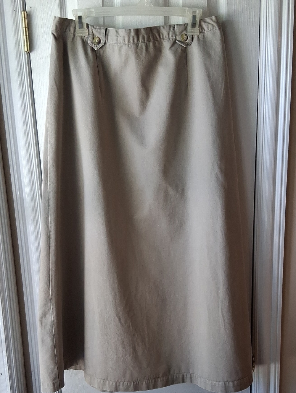 100% Cotton Khaki A-Line Casual Skirt With Back Zipper Tan Long Cotton Skirt